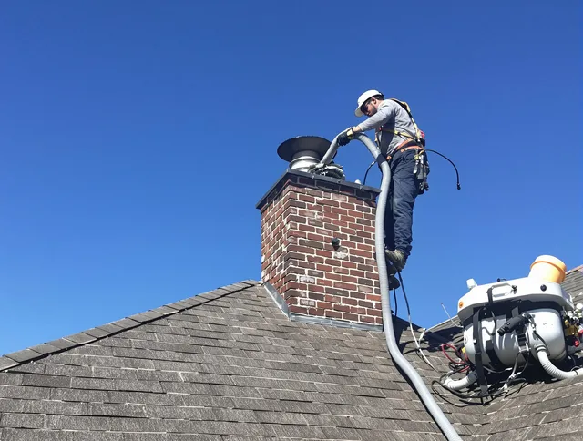 Dedicated Oxford Chimney Sweep team member cleaning a chimney in Oxford, CT