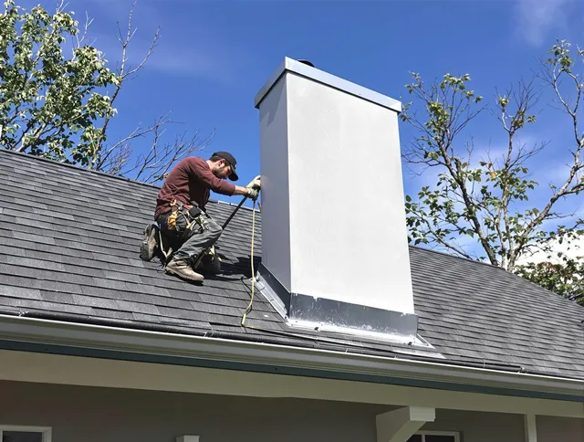 Oxford Chimney Sweep team member finishing chimney construction in Oxford, CT