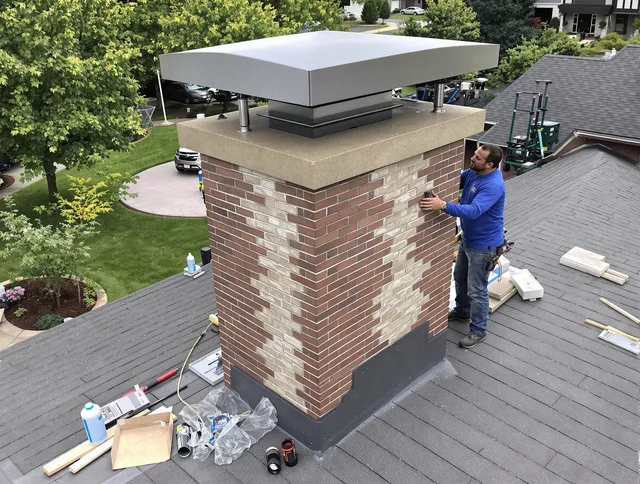 Oxford Chimney Sweep team working on a custom chimney remodel in Oxford, CT