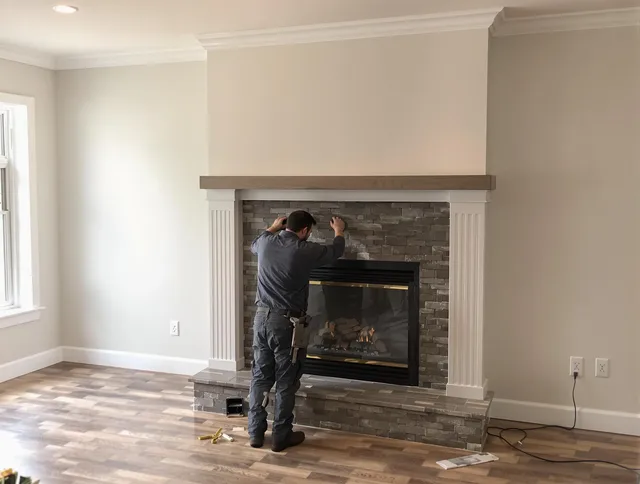 Oxford Chimney Sweep finishing a custom fireplace install in Oxford, CT